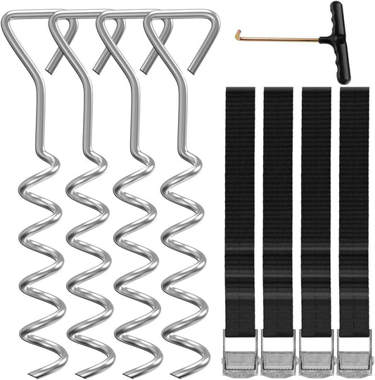 Heavy Duty Trampoline Stakes High Wind Trampoline Anchors Galvanized Steel Trampoline Accessories (Silver 4Pcs)