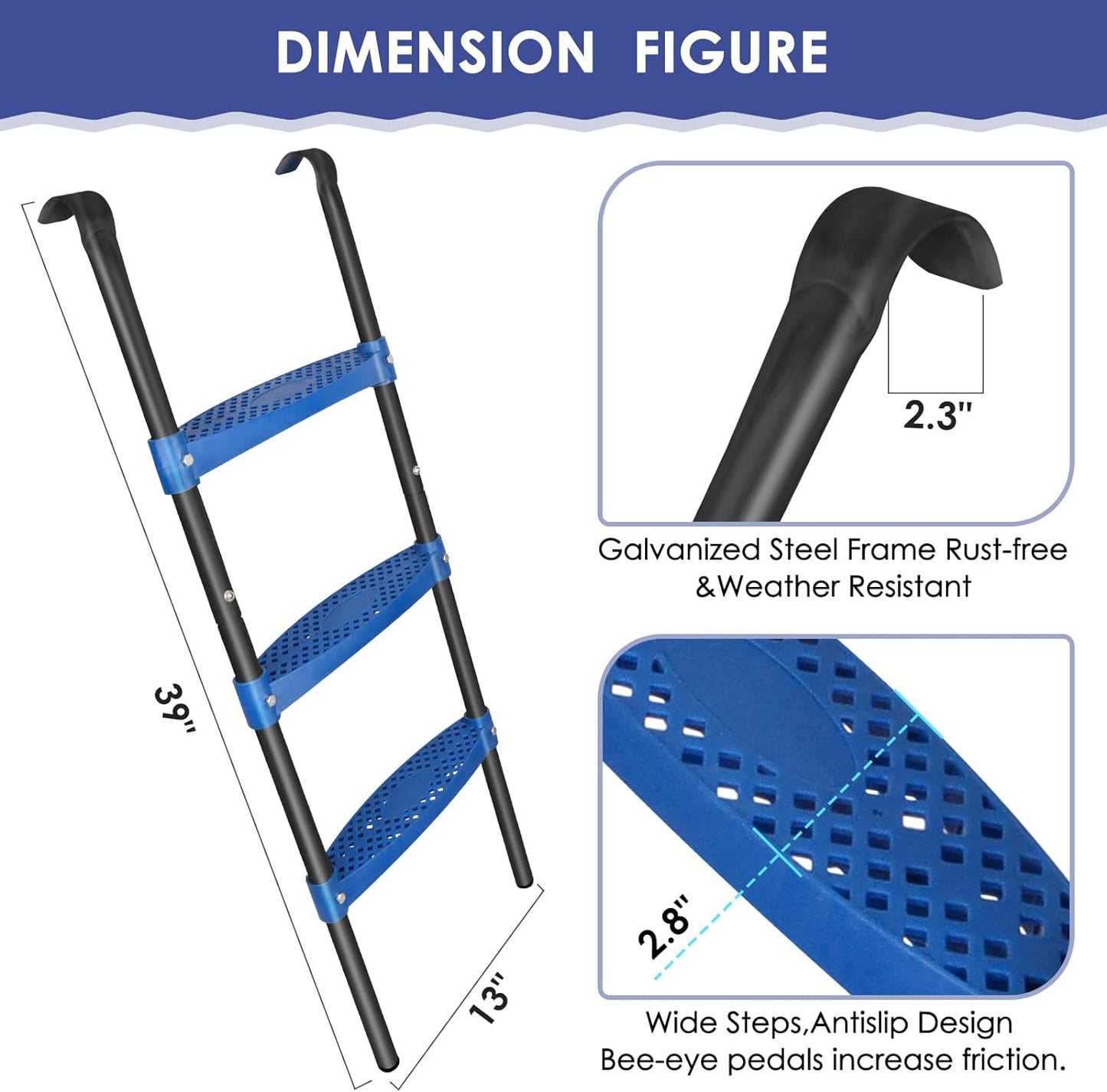 Trampoline Ladder 40'' Long, 2-Step Trampoline Ladder, Trampoline Accessories for Kids and Adults