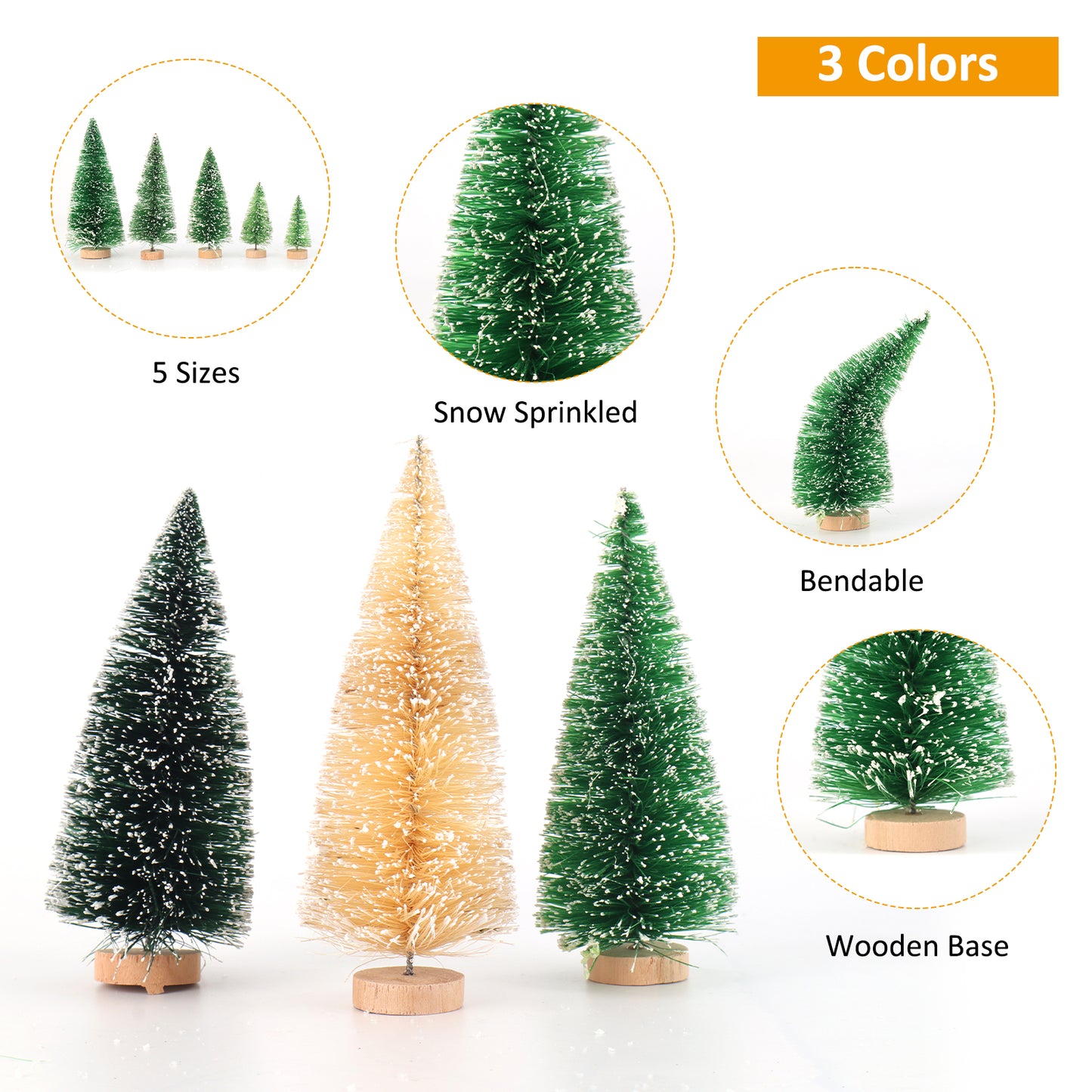 30Pcs Mini Christmas Trees - Artificial Christmas Tree Bottle Brush Trees Christmas with 5 Sizes, Sisal Snow Trees with Wooden Base for Christmas Decor Christmas Party Home Table Craft Decorations