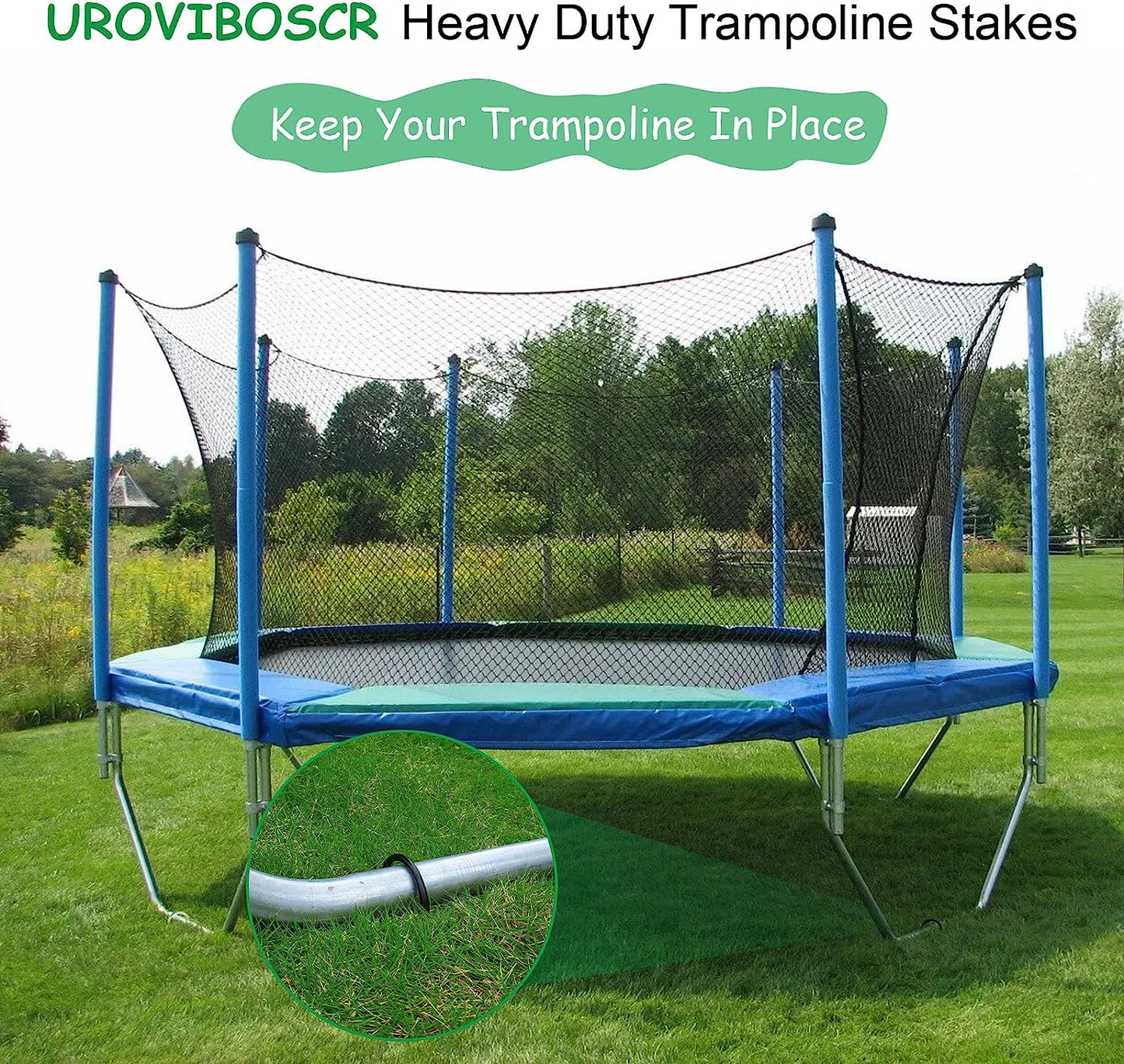 UROVIBOSCR Trampoline Stakes Trampoline Anchors High Wind Heavy Duty Trampoline Accessories Galvanized Steel Set of 8 for Trampolines