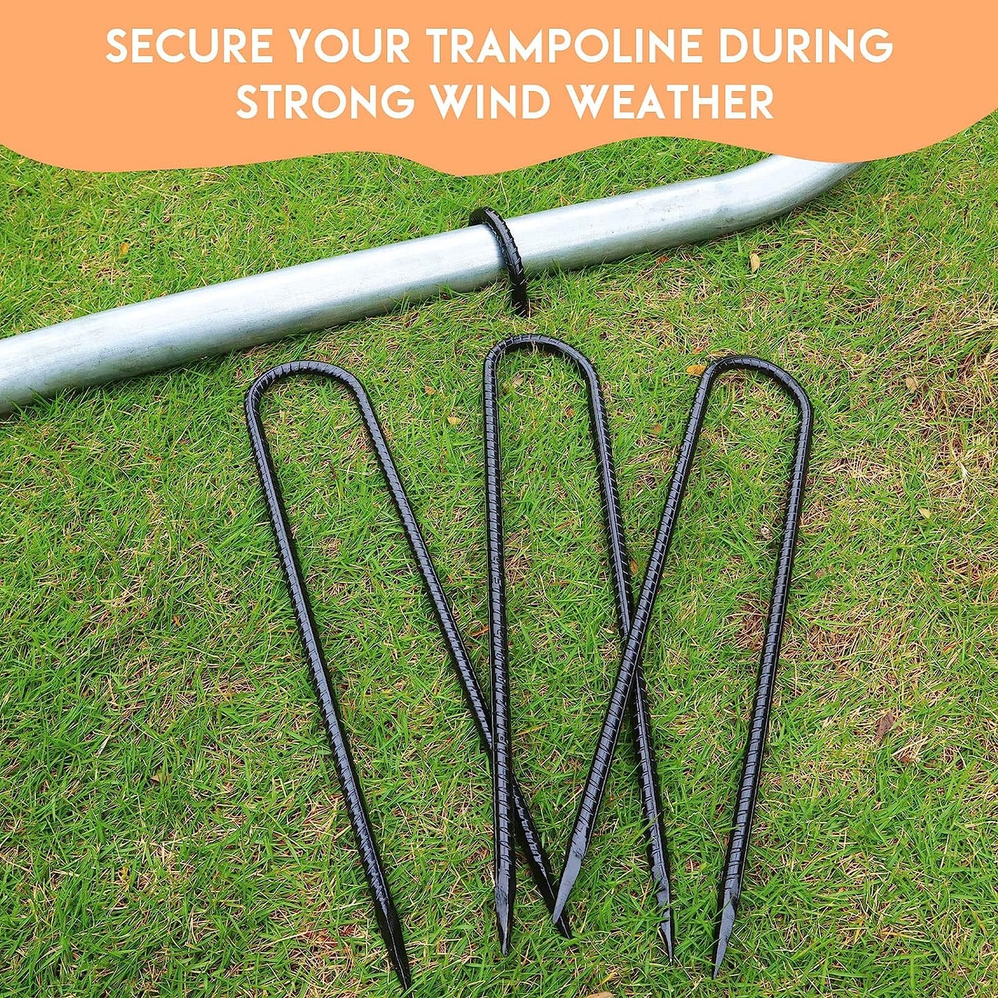 Trampoline Stakes Trampoline Anchors High Wind Heavy Duty Trampoline Accessories Galvanized Steel Set of 8 for Trampolines, Swing Sets, Canopies, Camping Tarps, Trapping, Sheds, Dog Tie Out