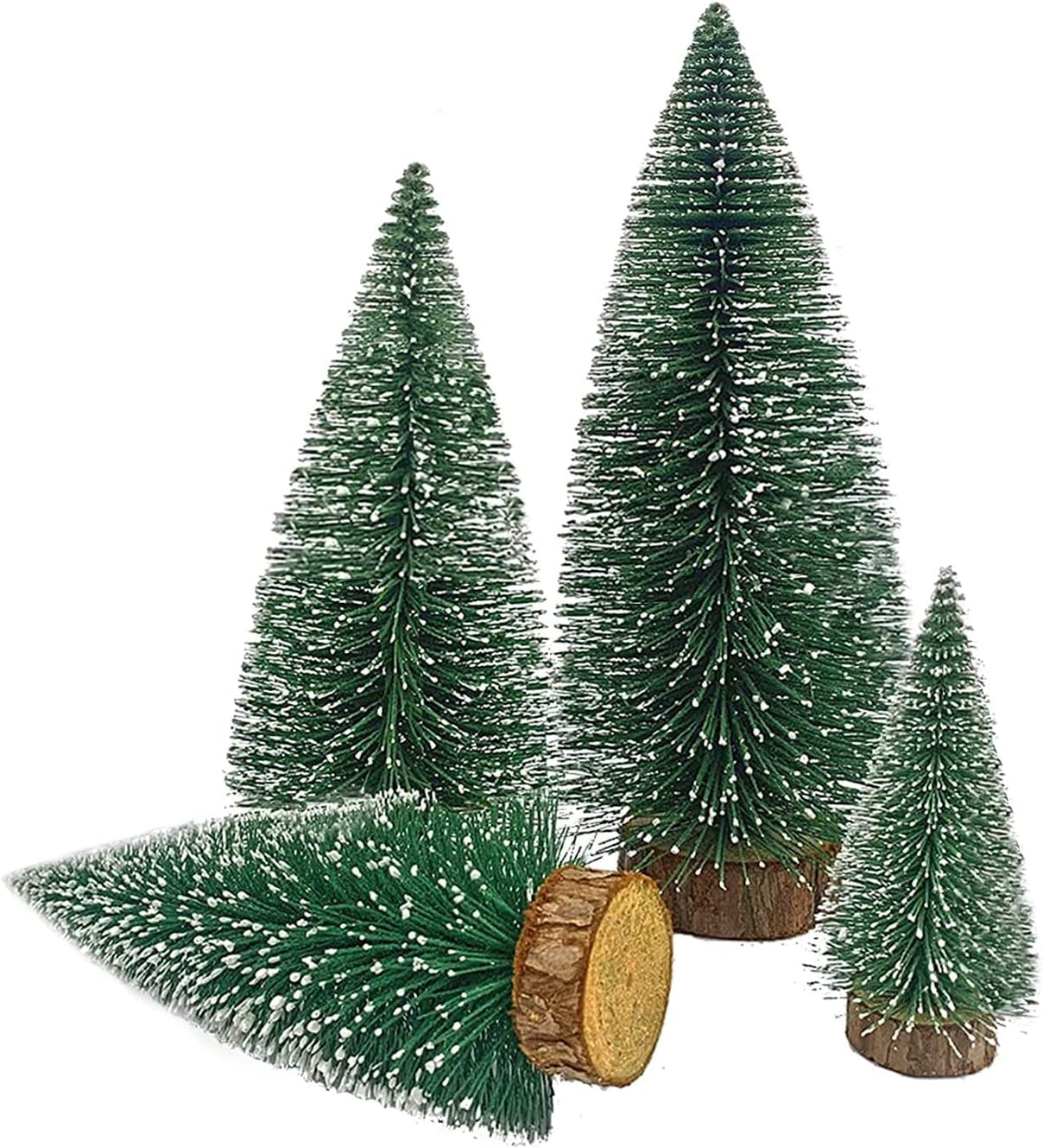 Green Bottle Brush Trees Christmas, 4 Pcs Mini Christmas Tree, Miniature Christmas Tree, Small Christmas Tree with Snowflakes, Christmas Decorations Indoor Home Decor