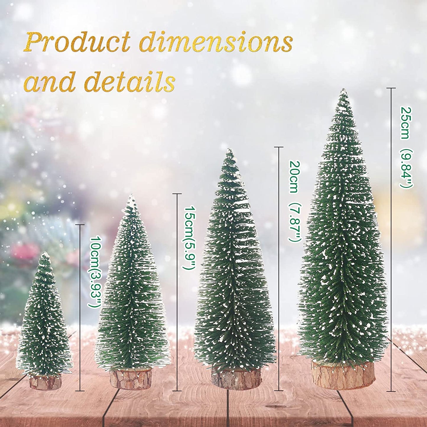 Green Bottle Brush Trees Christmas, 4 Pcs Mini Christmas Tree, Miniature Christmas Tree, Small Christmas Tree with Snowflakes, Christmas Decorations Indoor Home Decor