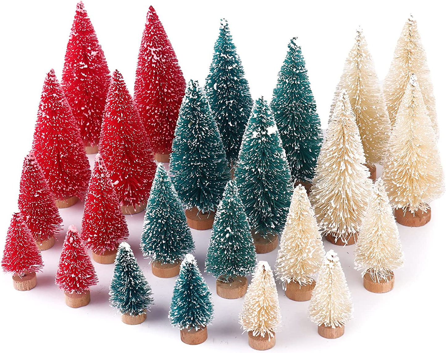 24 Pcs Bottle Brush Trees Christmas, Red Blue Yellow Miniature Christmas Tree, Mini Christmas Tree 1.8/2.6/3.4/3.9 Inch, Christmas Decorations Indoor