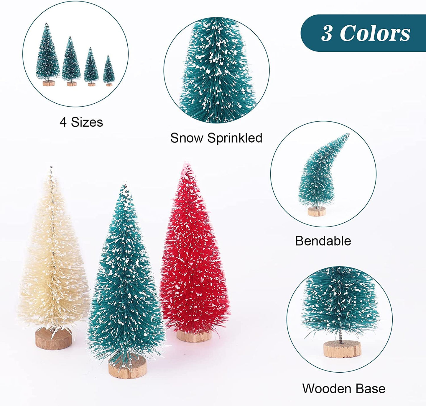 24 Pcs Bottle Brush Trees Christmas, Red Blue Yellow Miniature Christmas Tree, Mini Christmas Tree 1.8/2.6/3.4/3.9 Inch, Christmas Decorations Indoor