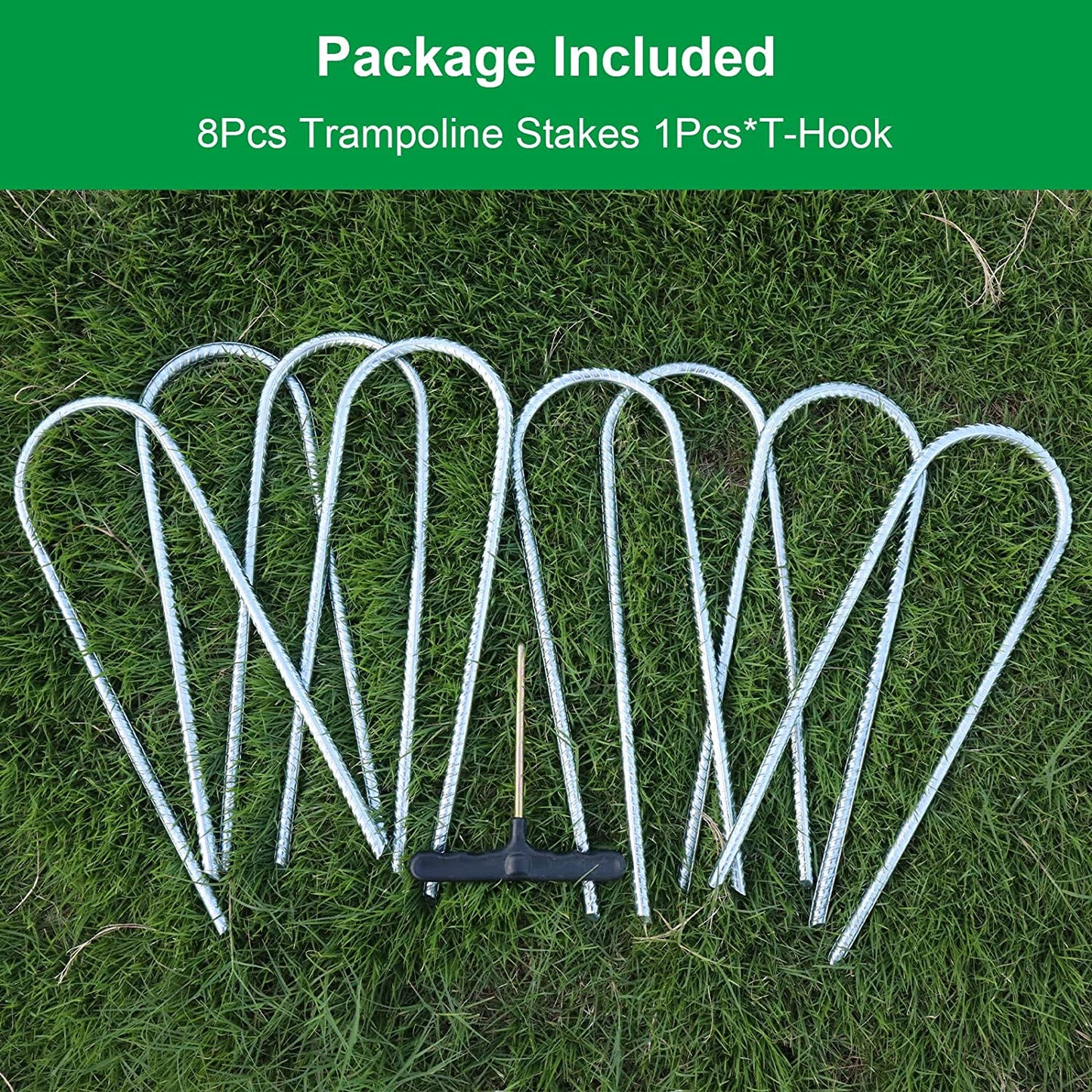 Trampoline Stakes Trampoline Anchors High Wind Heavy Duty Trampoline accessories Galvanized Steel Set of 8 for Trampolines, Swing Sets, Canopies, Camping Tarps, Trapping, Sheds, Dog Tie Out