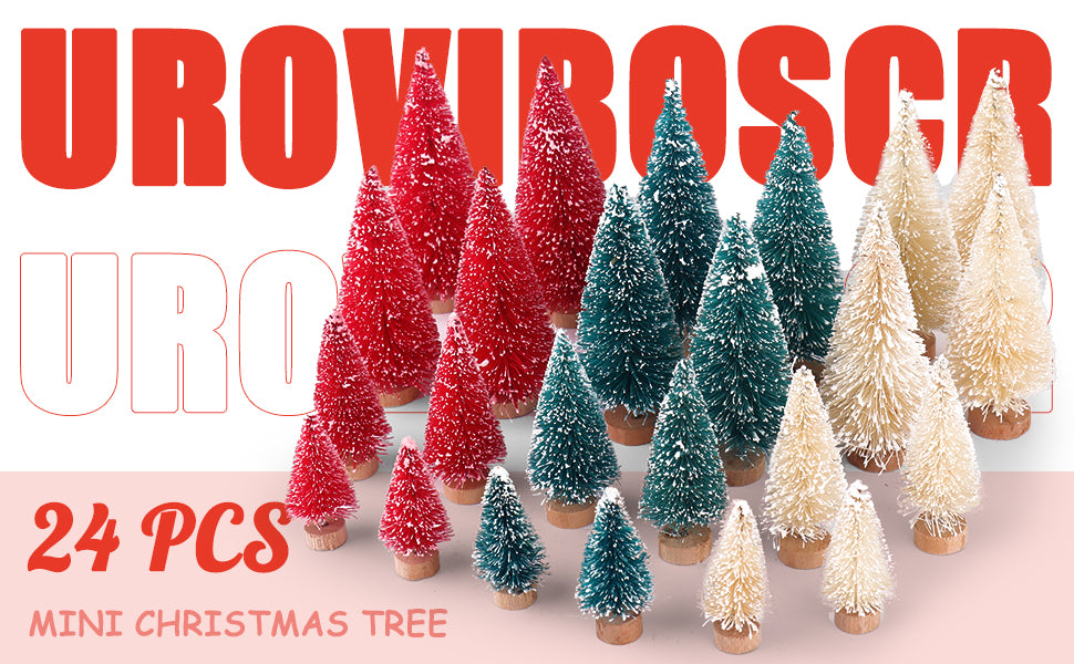 24 Pcs Bottle Brush Trees Christmas, Red Blue Yellow Miniature Christmas Tree, Mini Christmas Tree 1.8/2.6/3.4/3.9 Inch, Christmas Decorations Indoor